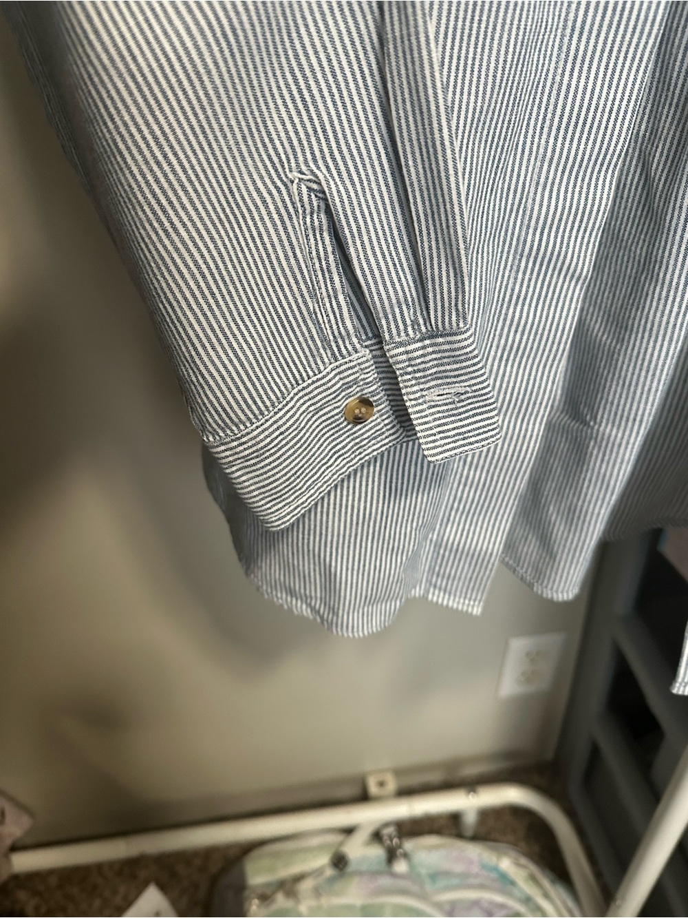 Vintage Blue and White Striped Button Down with Teacher School Themed Embroidery - Picture 6 of 9